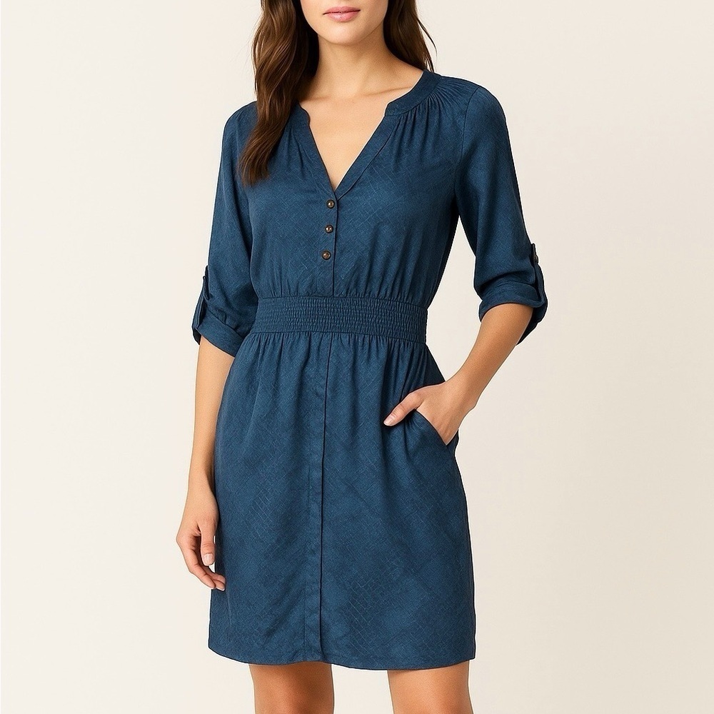Twelfth Street Cynthia Vincent 100% Silk Reptile Print Shirtdress Blue S Boho
